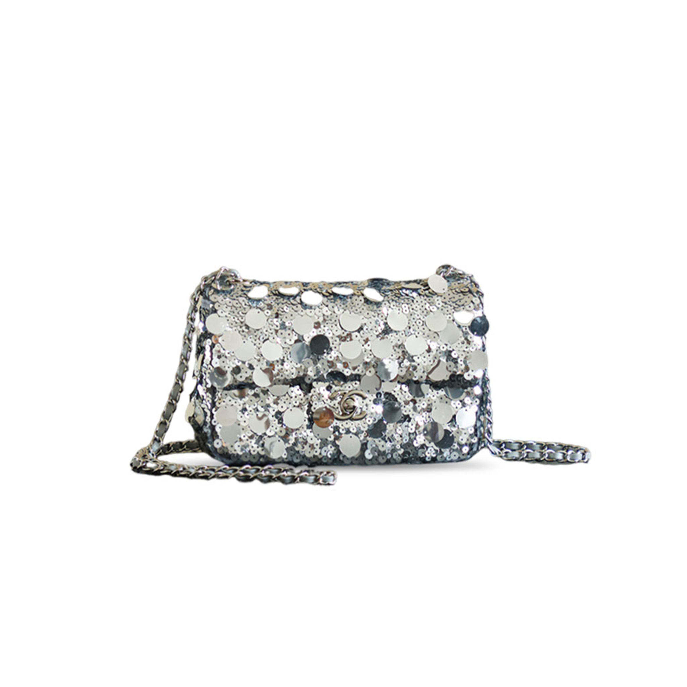 Ch**el silver sequin flap silver bag (21*14*8cm)